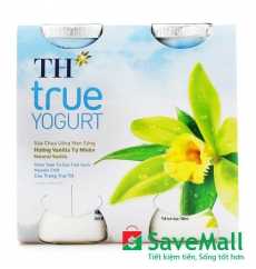 Sữa Chua Uống Men Sống Hương Vanilla Tự Nhiên TH True Yogurt Lốc 4 Chai x 100ml